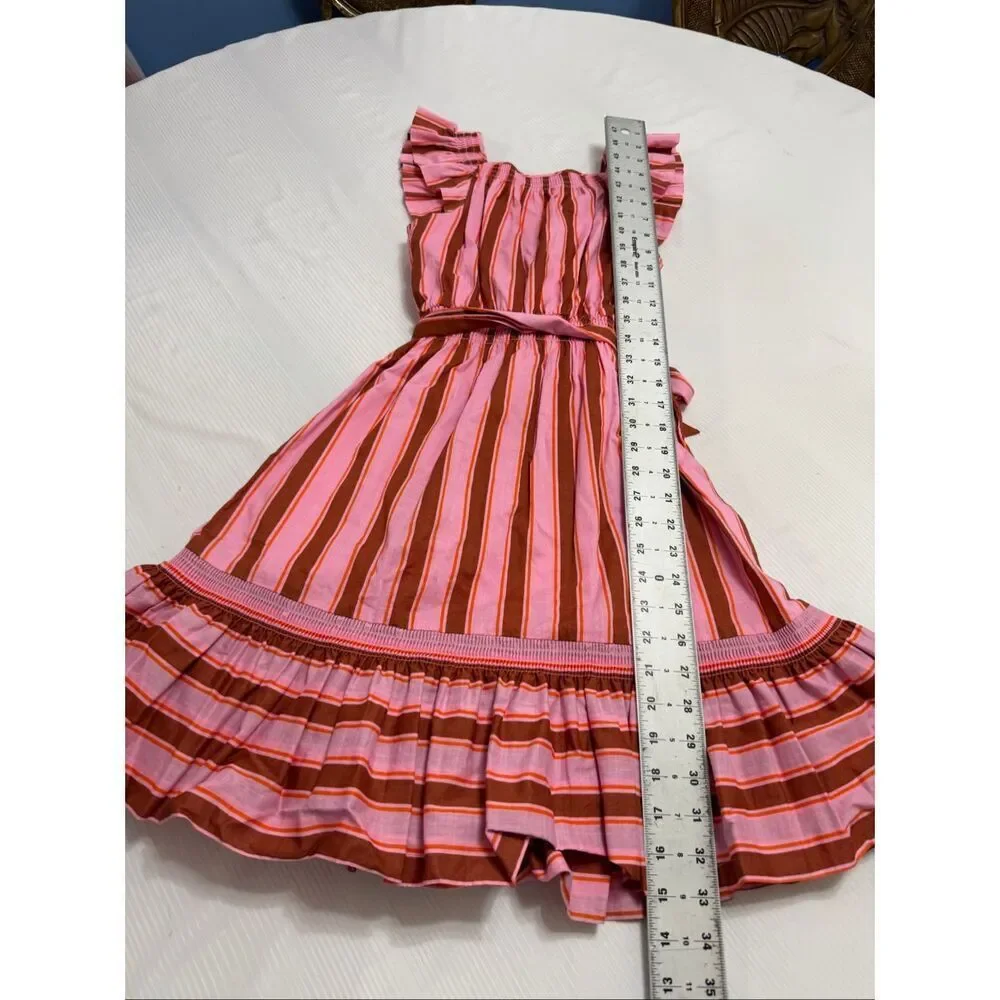 Kate Spade Calais Ruffle Dress Pink Stripe Flutter Belt Size XXS New